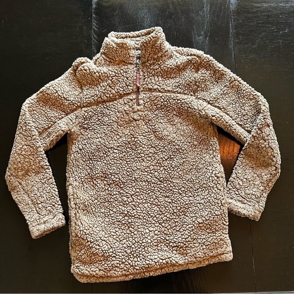 Alpine Sherpa Small Brown Tan Sweater Quarter Zip Soft Warm